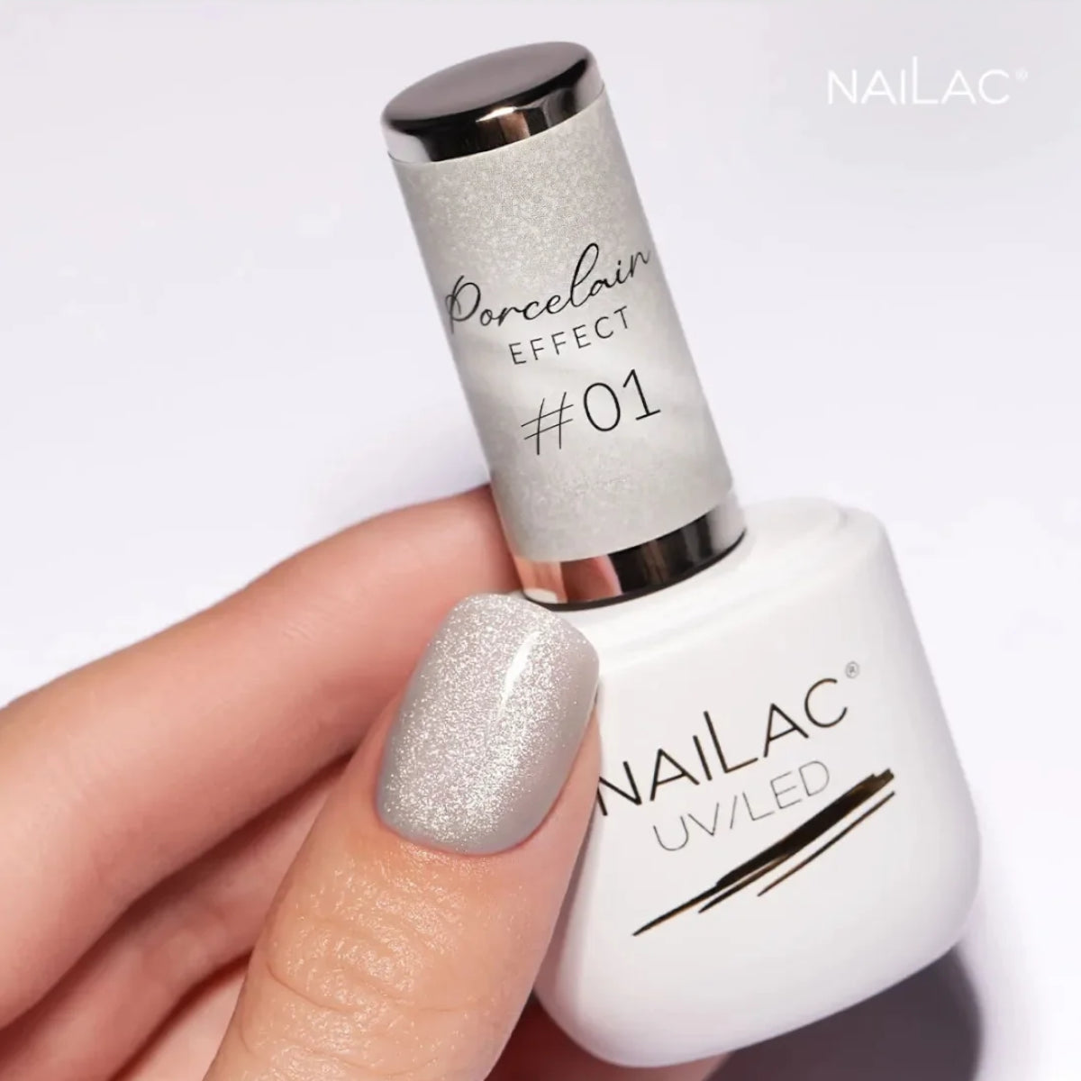 Nailac UV/LED Gel Nail Polish Porcelain Effect 01 Silver Nails