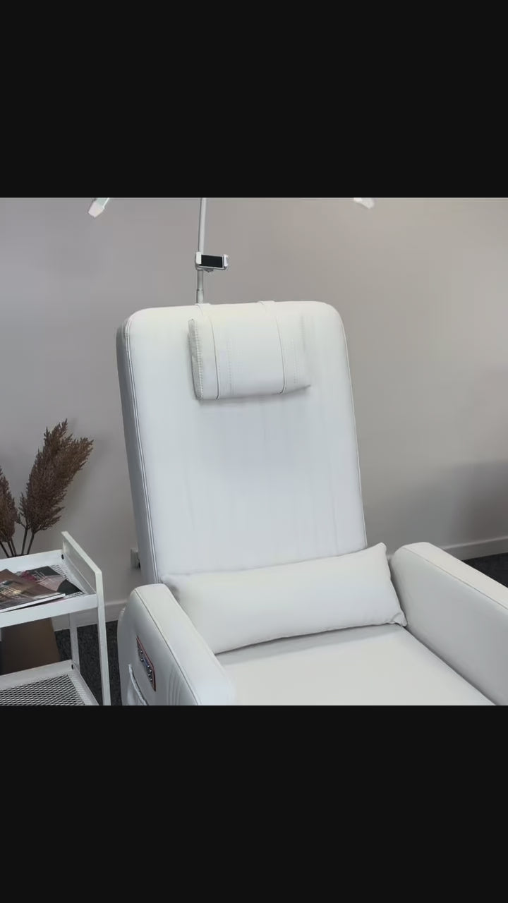 Manufakturo Noémie Luxury Electric Pedicure Chair with Matching Stool – Massage Backrest, Gold Tap, Pearl Greige