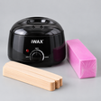 Professional waxing starter kit with black iWax wax heater, pink waxing strips and wooden spatulas