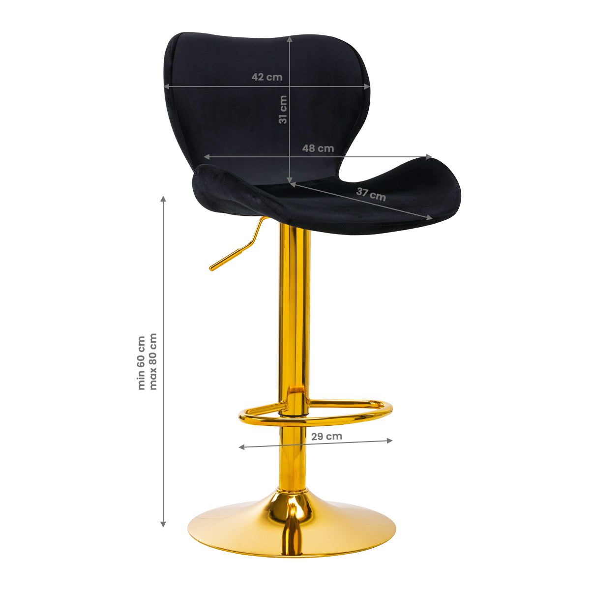 4Rico Bar Stool QS-B15 Velvet Black - full product view on a white background