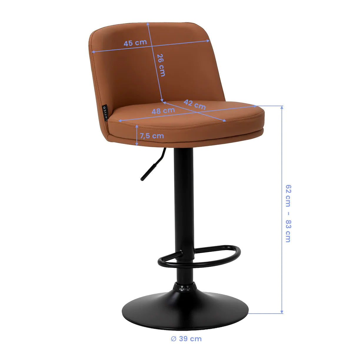 4Rico Modo Bar Stool Brown With Black Base - close-up of the upholstery and adjustment details