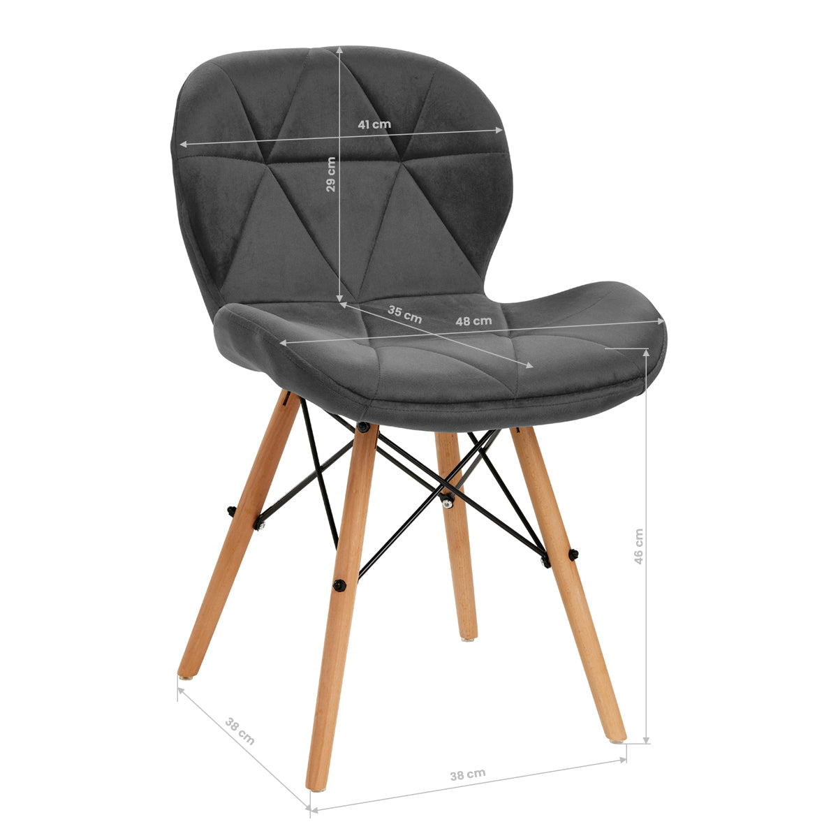 4Rico QS-186 Velvet Reception Chair Grey - full product view on a white background