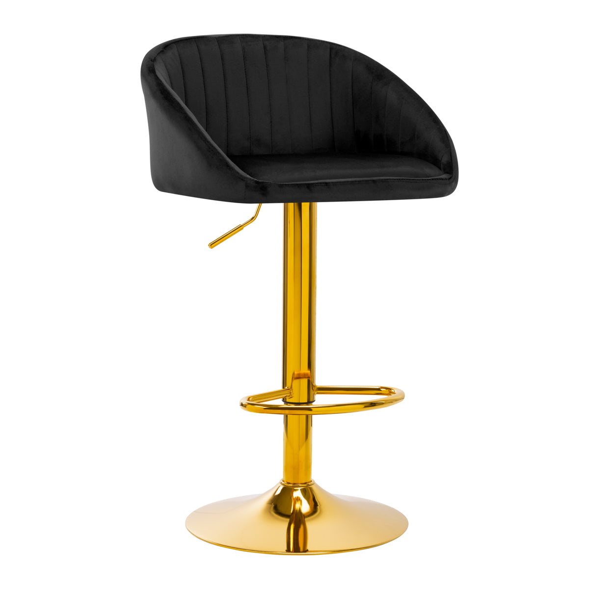 4Rico QS-B16G Velvet Bar Stool Black - full product view at an angle on a white background