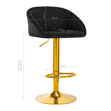 4Rico QS-B16G Velvet Bar Stool Black - full product view on a white background