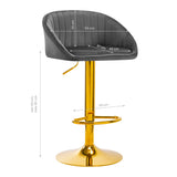 4Rico QS-B16G Velvet Bar Stool Grey - full product view on a white background
