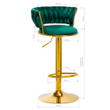 4Rico QS-B313A Velvet Bar Stool Green - full product view on a white background