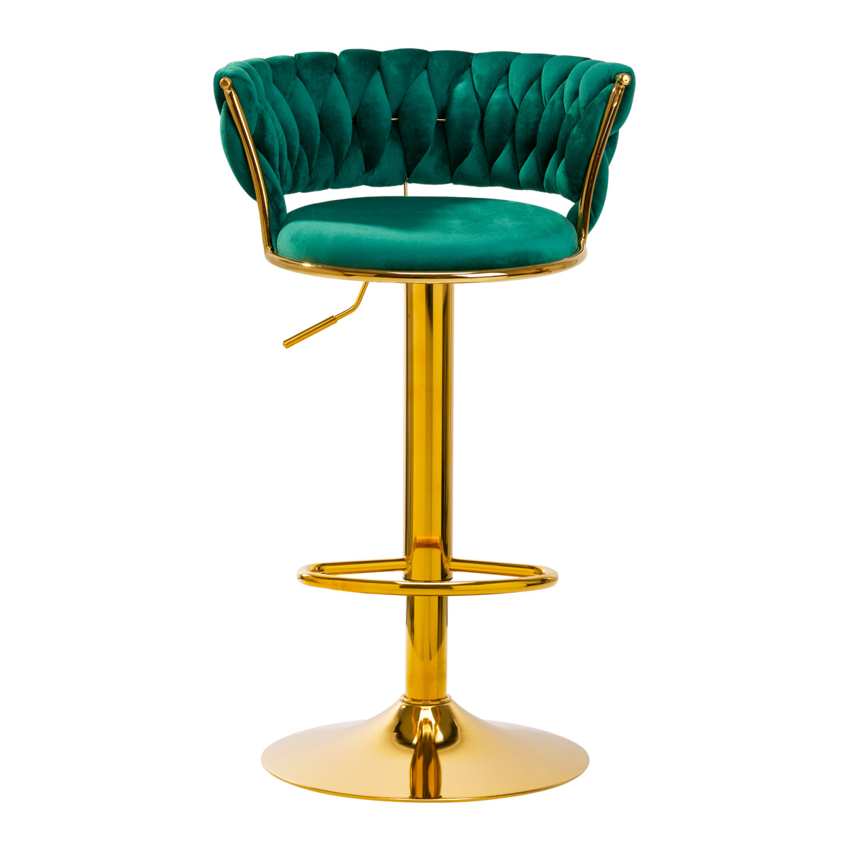 4Rico QS-B313A Velvet Bar Stool Green - close-up of the upholstery and adjustment details