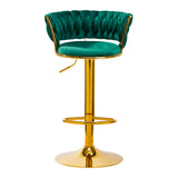 4Rico QS-B313A Velvet Bar Stool Green - close-up of the upholstery and adjustment details