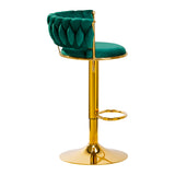 4Rico QS-B313A Velvet Bar Stool Green - close-up of the upholstery and adjustment details