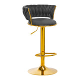 4Rico QS-B313A Velvet Bar Stool Grey - full product view at an angle on a white background