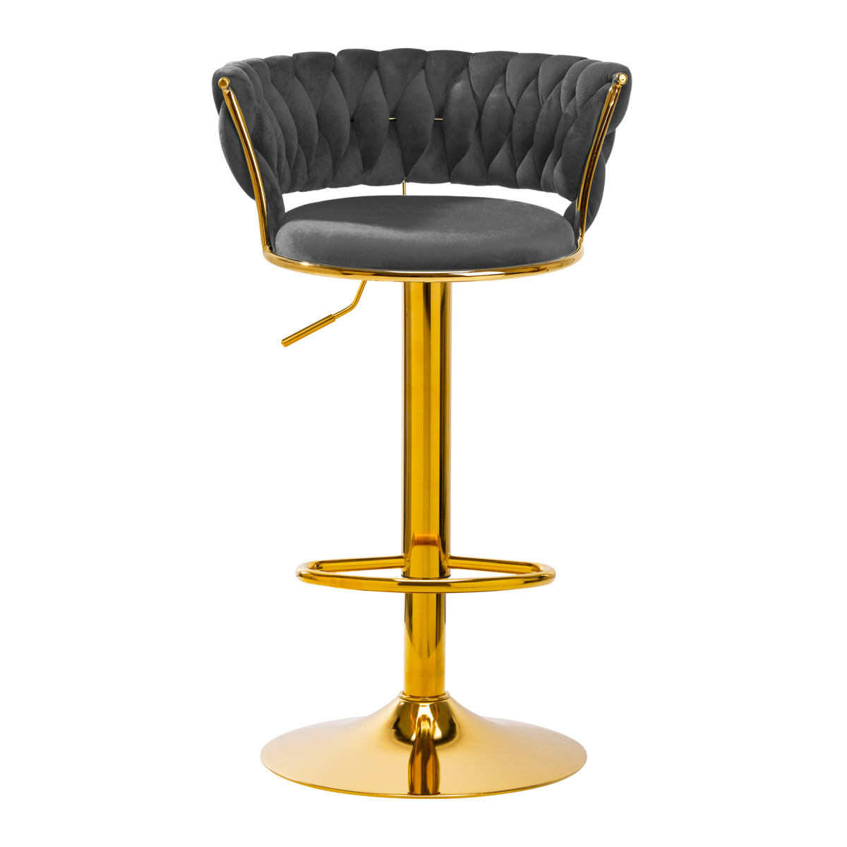 4Rico QS-B313A Velvet Bar Stool Grey - close-up of the upholstery and adjustment details