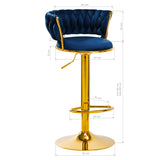 4Rico QS-B313A Velvet Bar Stool Navy - full product view on a white background