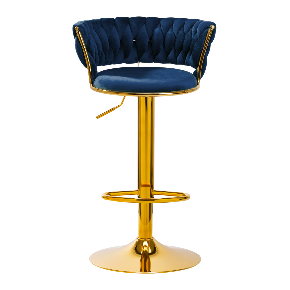 4Rico QS-B313A Velvet Bar Stool Navy - close-up of the upholstery and adjustment details