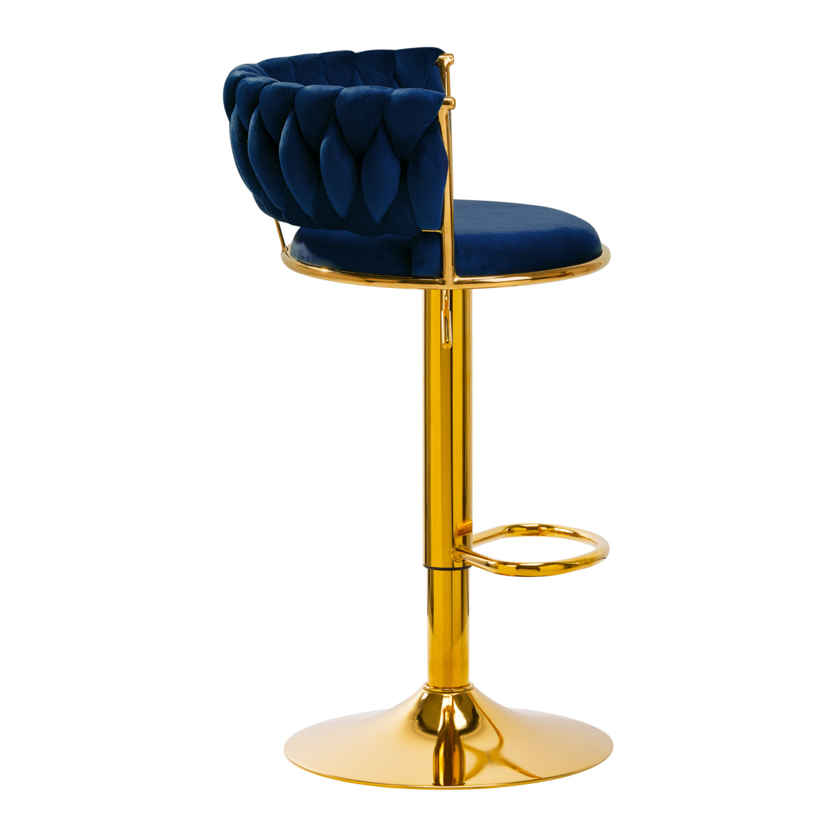 4Rico QS-B313A Velvet Bar Stool Navy - close-up of the upholstery and adjustment details