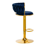 4Rico QS-B313A Velvet Bar Stool Navy - close-up of the upholstery and adjustment details