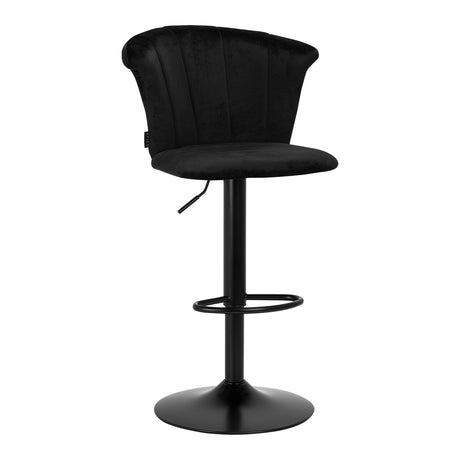 4Rico QS-B801 Velvet Bar Stool Black - full product view at an angle on a white background