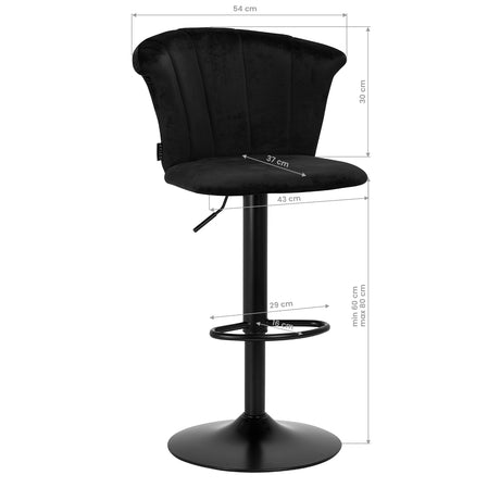 4Rico QS-B801 Velvet Bar Stool Black - full product view on a white background