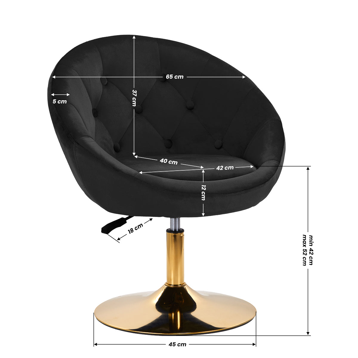 4Rico QS-BL12B Swivel Chair Black - close-up of the upholstery and adjustment details