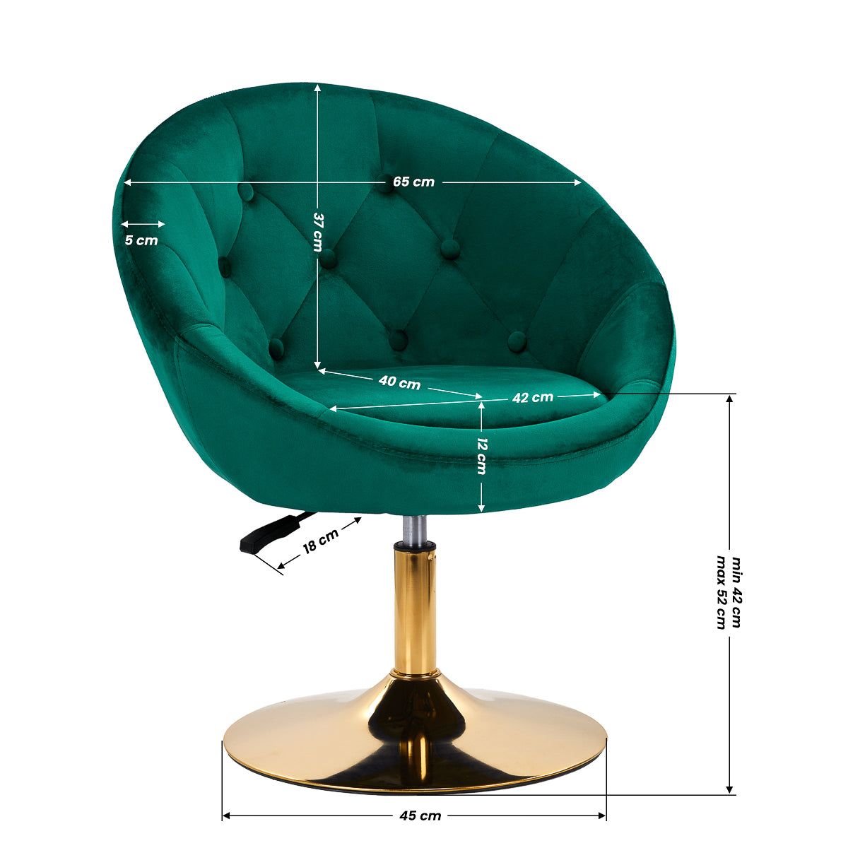 4Rico QS-BL12B Swivel Chair Green - close-up of the upholstery and adjustment details