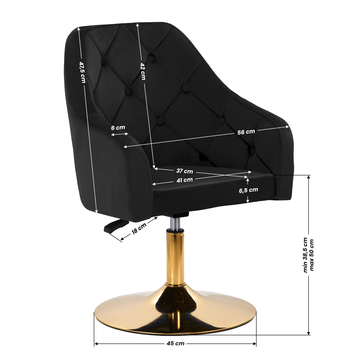4Rico QS-BL14G Swivel Chair Black - close-up of the upholstery and adjustment details