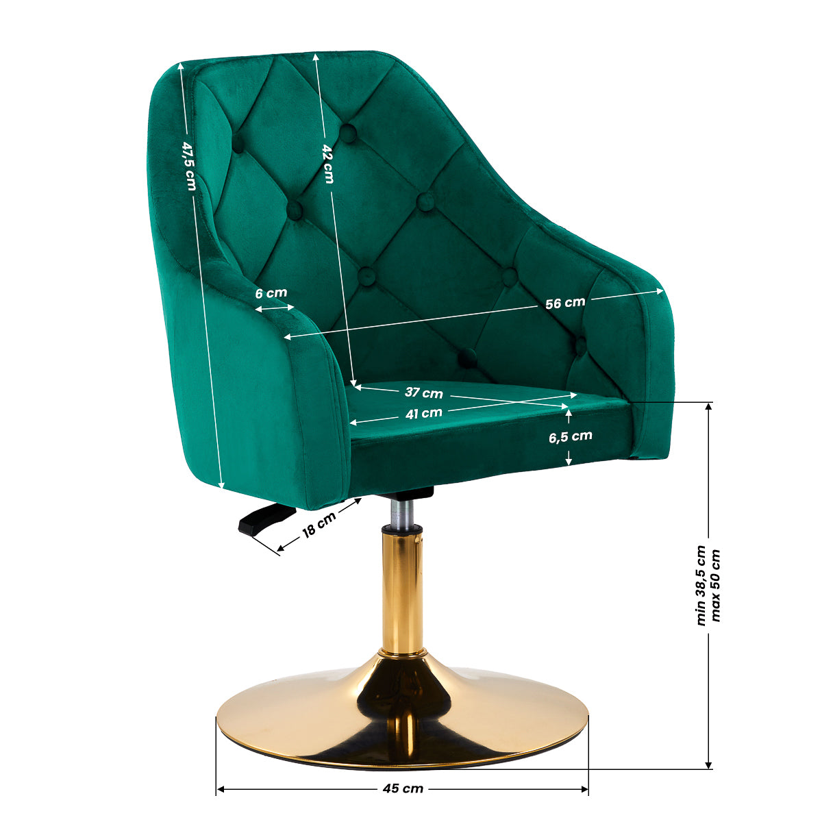 4Rico QS-BL14G Swivel Chair Green - close-up of the upholstery and adjustment details