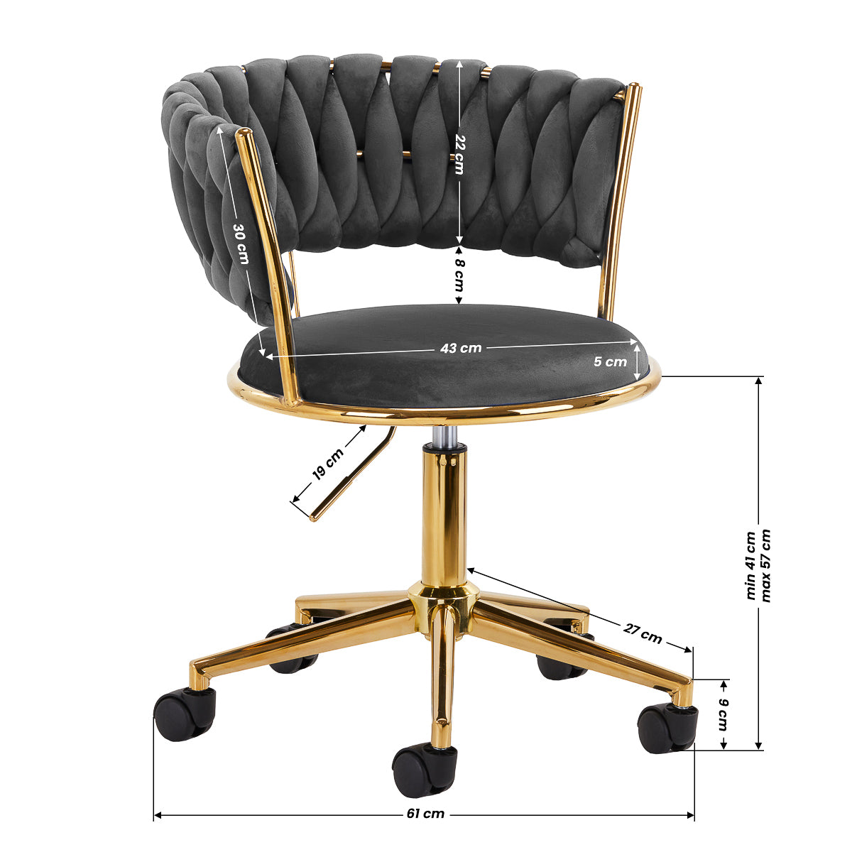 4Rico QS-GW01G Swivel Beauty Chair Grey - full product view on a white background