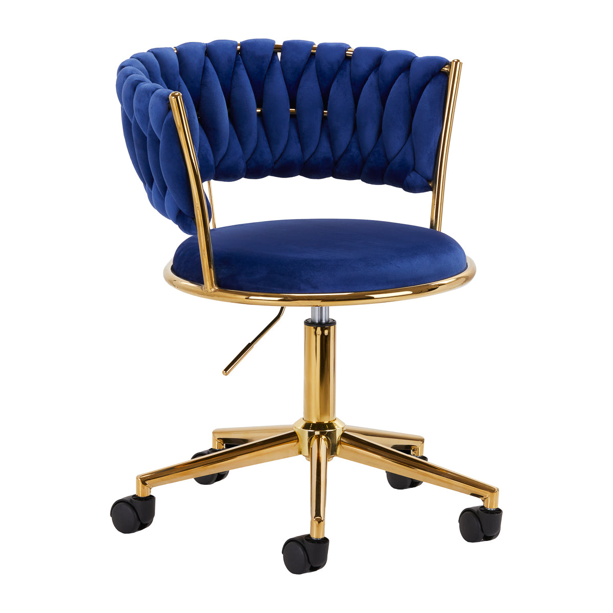 4Rico QS-GW01G Swivel Beauty Chair Navy Blue - full product view at an angle on a white background
