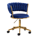 4Rico QS-GW01G Swivel Beauty Chair Navy Blue - full product view at an angle on a white background