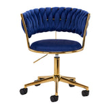 4Rico QS-GW01G Swivel Beauty Chair Navy Blue - full product view on a white background