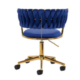 4Rico QS-GW01G Swivel Beauty Chair Navy Blue - close-up of the upholstery and adjustment details