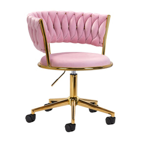 4Rico QS-GW01G Swivel Beauty Chair Pink - full product view at an angle on a white background