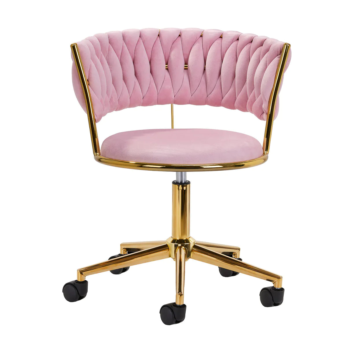 4Rico QS-GW01G Swivel Beauty Chair Pink - full product view on a white background