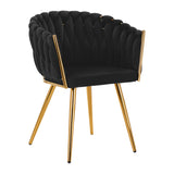 4Rico QS-GW06G Velvet Salon Reception Chair Black - full product view at an angle on a white background