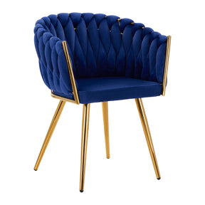 4Rico QS-GW06G Velvet Salon Reception Chair Navy Blue - full product view at an angle on a white background