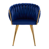 4Rico QS-GW06G Velvet Salon Reception Chair Navy Blue - full product view on a white background