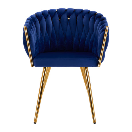 4Rico QS-GW06G Velvet Salon Reception Chair Navy Blue - full product view on a white background