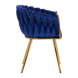 4Rico QS-GW06G Velvet Salon Reception Chair Navy Blue - full product view on a white background