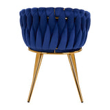 4Rico QS-GW06G Velvet Salon Reception Chair Navy Blue - full product view on a white background