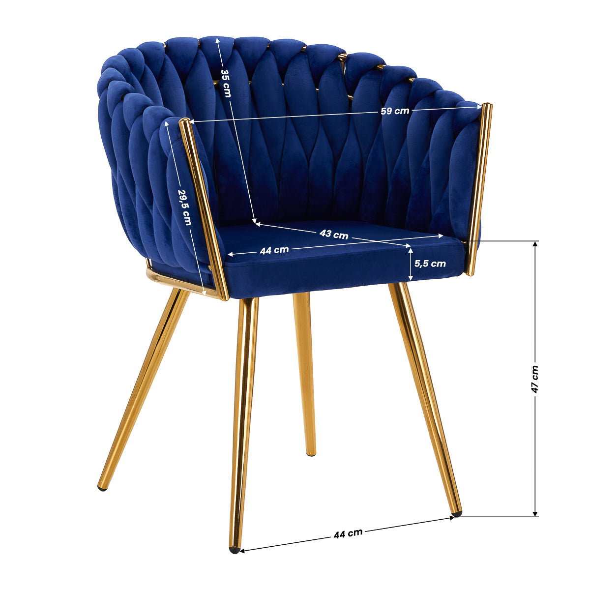 4Rico QS-GW06G Velvet Salon Reception Chair Navy Blue - close-up of the upholstery and adjustment details