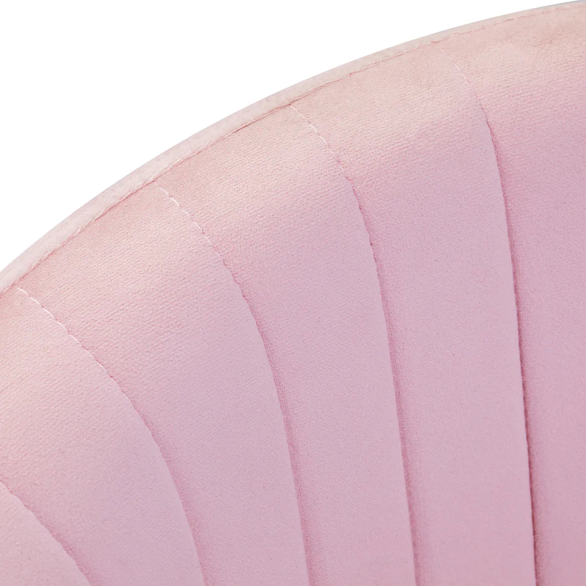 Close-up of 4Rico Swivel Chair QS-OF212G Pink backrest, highlighting ribbed pink upholstery and curved design.