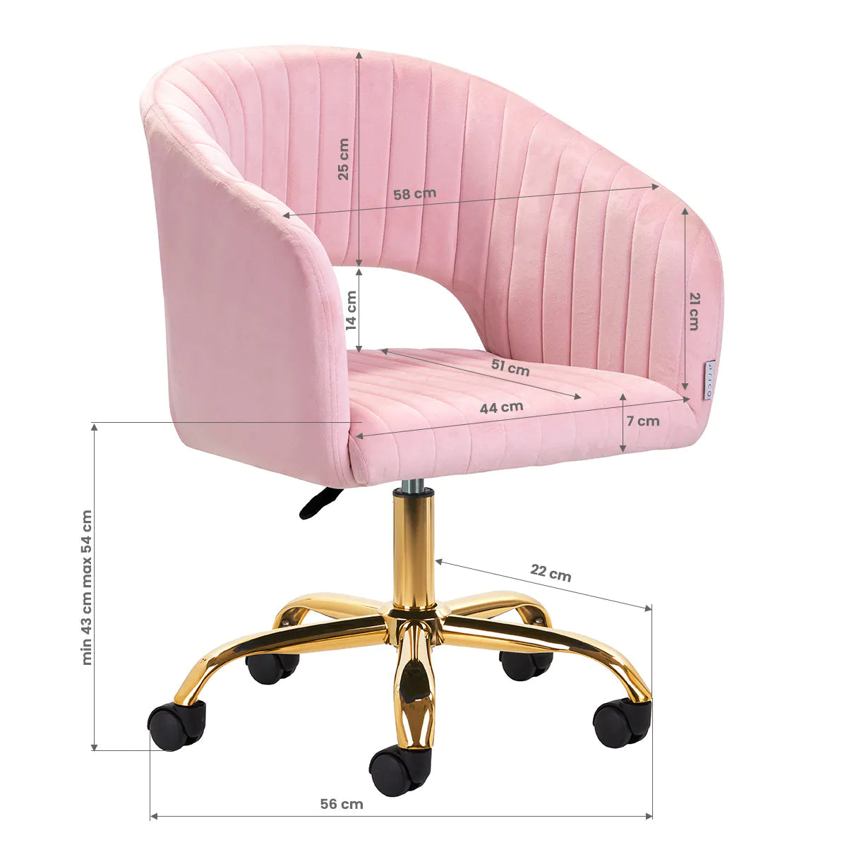 4Rico QS-OF212G Swivel Beauty Chair Pink - dimensions