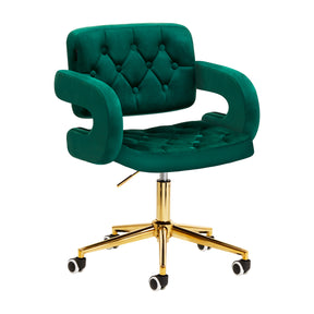 4Rico QS-OF213G Salon Chair Green - full product view at an angle on a white background