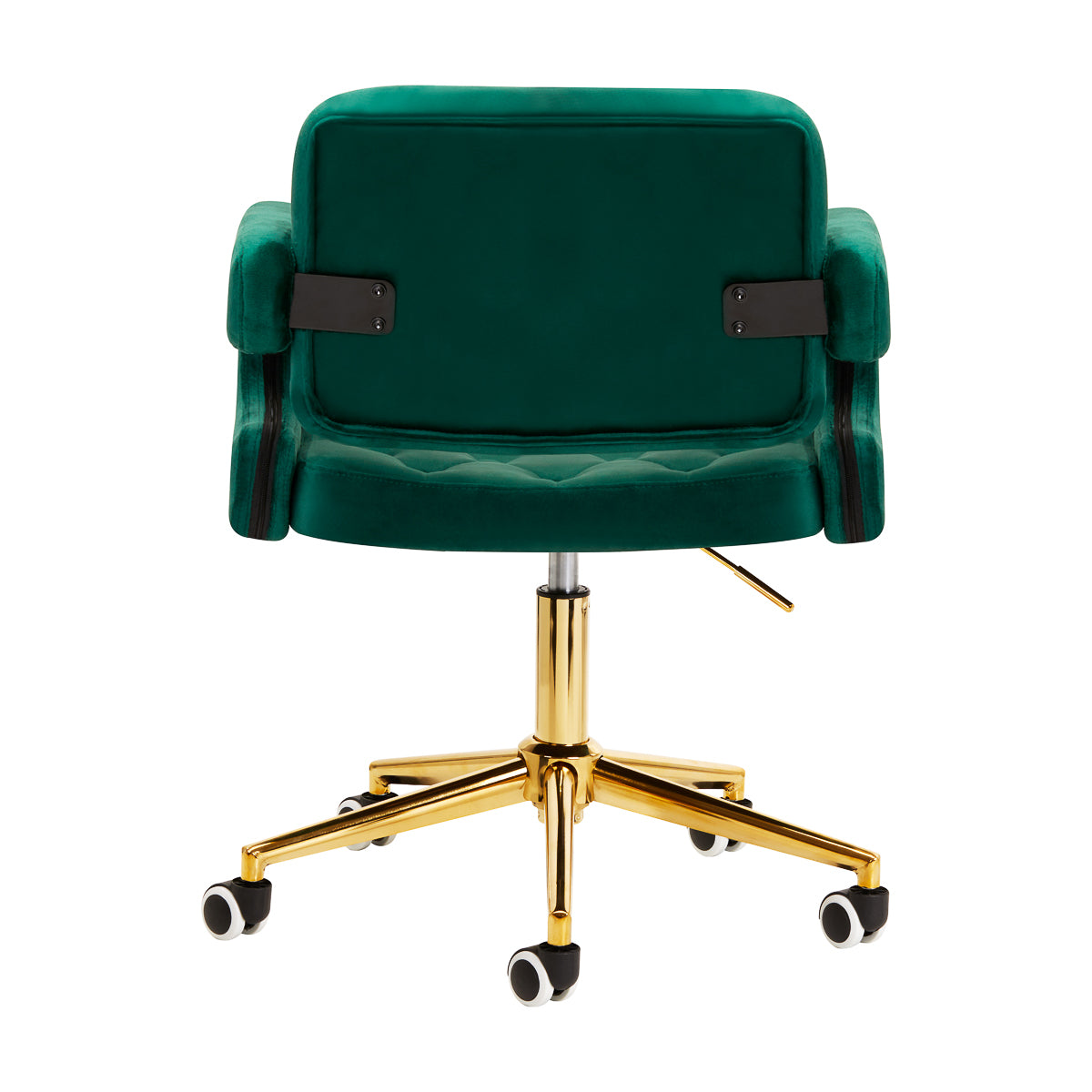4Rico QS-OF213G Salon Chair Green - close-up of the upholstery and adjustment details