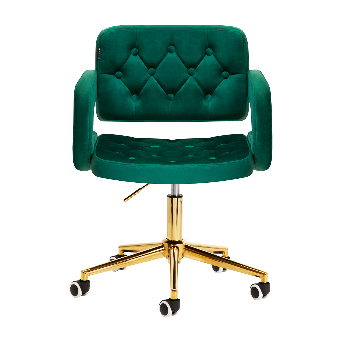 4Rico QS-OF213G Salon Chair Green - close-up of the upholstery and adjustment details