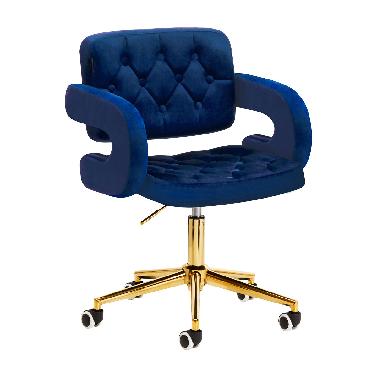 4Rico QS-OF213G Salon Chair Navy Blue - full product view at an angle on a white background