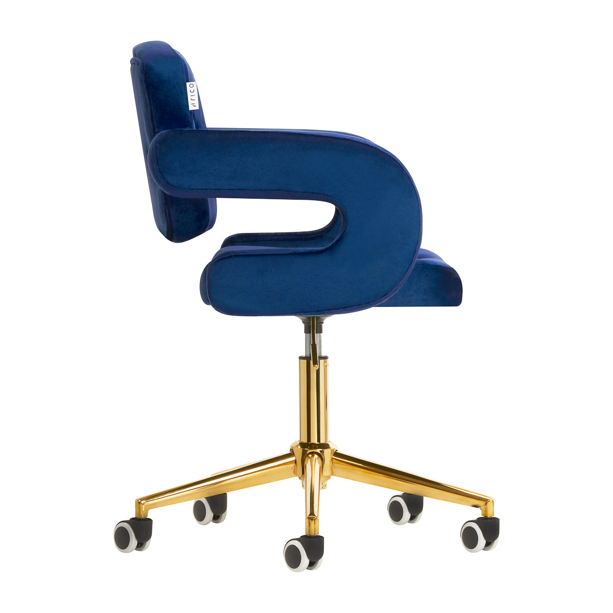 4Rico QS-OF213G Salon Chair Navy Blue - close-up of the upholstery and adjustment details