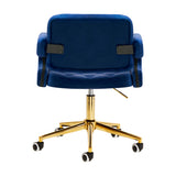 4Rico QS-OF213G Salon Chair Navy Blue - close-up of the upholstery and adjustment details