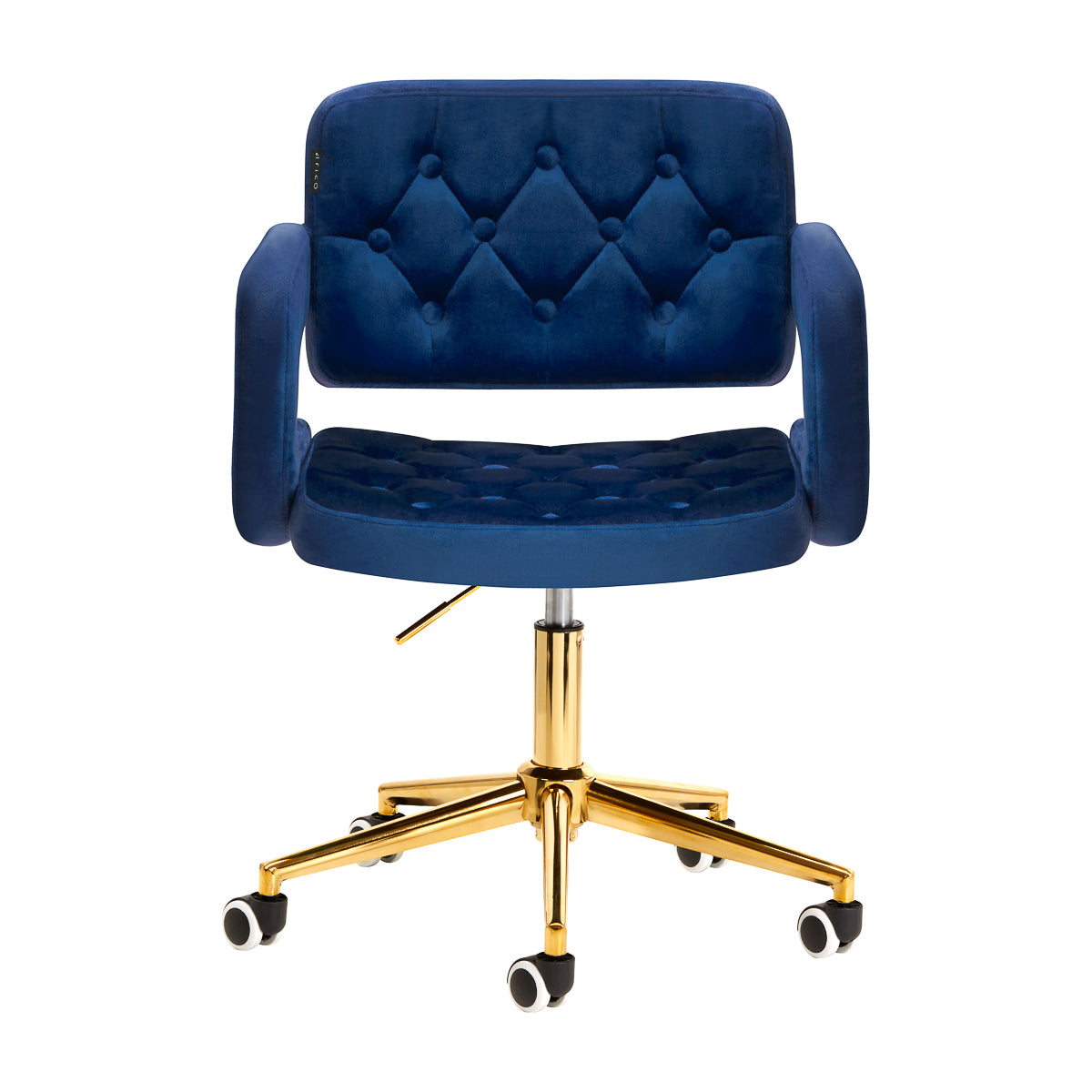 4Rico QS-OF213G Salon Chair Navy Blue - close-up of the upholstery and adjustment details