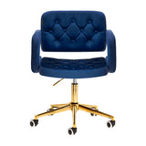4Rico QS-OF213G Salon Chair Navy Blue - close-up of the upholstery and adjustment details
