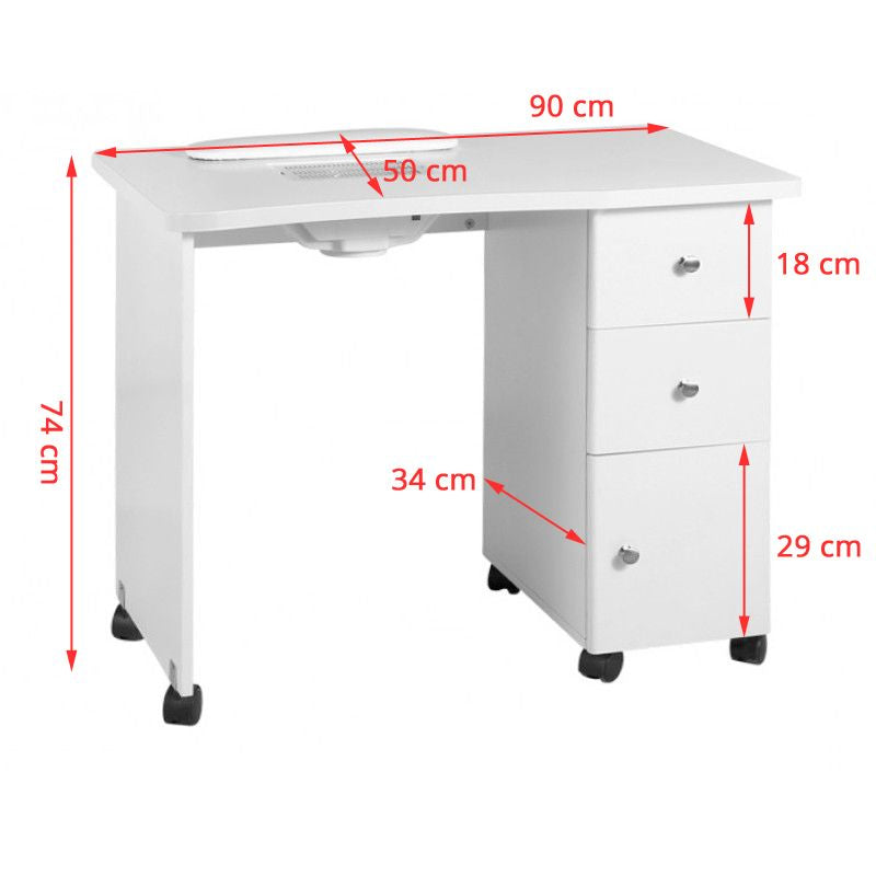 ActiveShop 011B Wooden Manicure Desk With Built-In Nail Dust Collector - dimensions and measurements shown